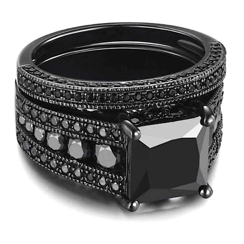 Black Sapphire and Obsidian Stones Ring/Engagement Ring